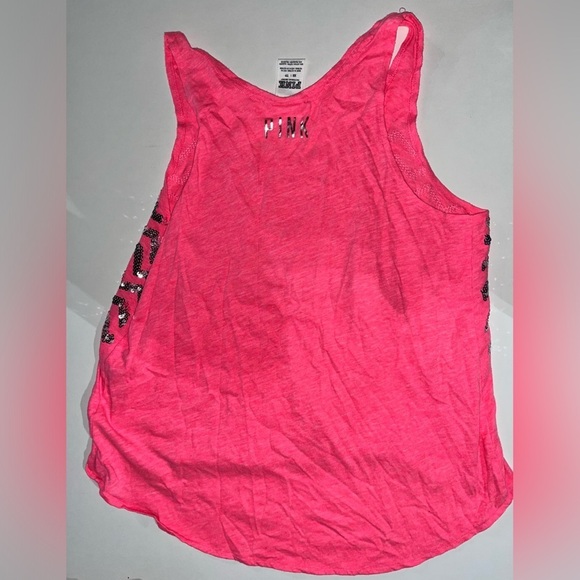 NWOT VICTORIA’S SECRET PINK SEQUIN CHEVRON TANK TOP SUMMER BEACHY SPARKLE TRENDY - Picture 6 of 7
